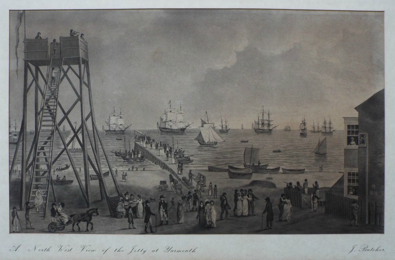 Aquatint - A North West View of the Jetty at Yarmouth. - Pollar